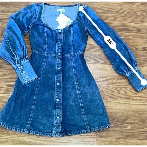 GANNI Denim long sleeve mini dress size 32 / US 0 - Picture 9 of 15